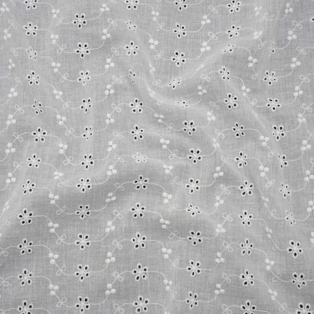 Embroidered Eyelet Cotton Voile – White Wavy Daisy Vines – Naomi Collection Embroidered Eyelet Cotton Voile – White Wavy Daisy Vines – Naomi Collection