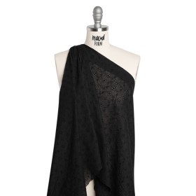 Embroidered Eyelet Cotton Voile – Black Wavy Daisy Vines – Naomi Collection Embroidered Eyelet Cotton Voile – Black Wavy Daisy Vines – Naomi Collection