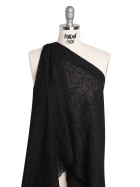 Embroidered Eyelet Cotton Voile – Black Wavy Daisy Vines – Naomi Collection Embroidered Eyelet Cotton Voile – Black Wavy Daisy Vines – Naomi Collection