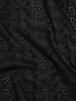 Embroidered Eyelet Cotton Voile – Black Wavy Daisy Vines – Naomi Collection Embroidered Eyelet Cotton Voile – Black Wavy Daisy Vines – Naomi Collection