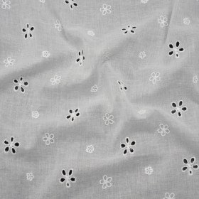 Embroidered Eyelet Cotton Voile – White Floating Flowers – Naomi Collection Embroidered Eyelet Cotton Voile – White Floating Flowers – Naomi Collection