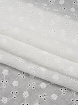 Embroidered Eyelet Cotton Voile – White Little Flowers on Vines – Naomi Collection Embroidered Eyelet Cotton Voile – White Little Flowers on Vines – Naomi Collection