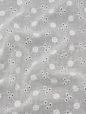 Embroidered Eyelet Cotton Voile – White Little Flowers on Vines – Naomi Collection Embroidered Eyelet Cotton Voile – White Little Flowers on Vines – Naomi Collection