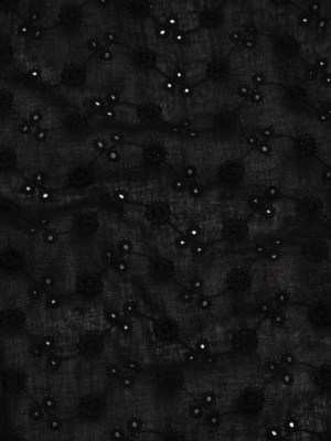Embroidered Eyelet Cotton Voile – Black Little Flowers on Vines – Naomi Collection Embroidered Eyelet Cotton Voile – Black Little Flowers on Vines – Naomi Collection