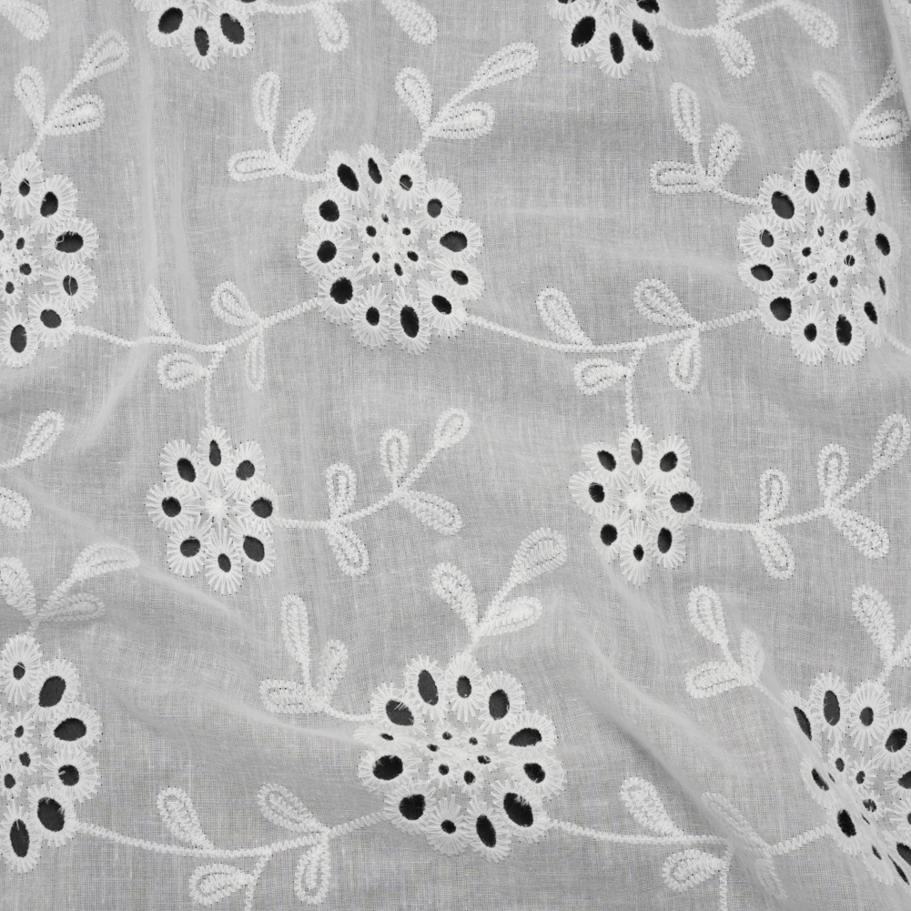 Embroidered Eyelet Cotton Voile – White Big Flowering Vines – Naomi Collection Embroidered Eyelet Cotton Voile – White Big Flowering Vines – Naomi Collection