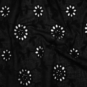 Embroidered Eyelet Cotton Voile – Black Big Flowering Vines – Naomi Collection Embroidered Eyelet Cotton Voile – Black Big Flowering Vines – Naomi Collection