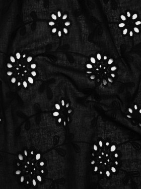 Embroidered Eyelet Cotton Voile – Black Big Flowering Vines – Naomi Collection Embroidered Eyelet Cotton Voile – Black Big Flowering Vines – Naomi Collection