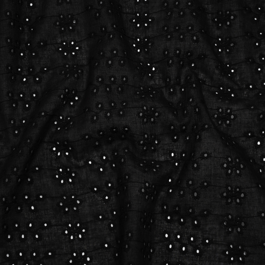 Embroidered Eyelet Cotton Voile – Black Dainty Flower Vines – Naomi Collection Embroidered Eyelet Cotton Voile – Black Dainty Flower Vines – Naomi Collection