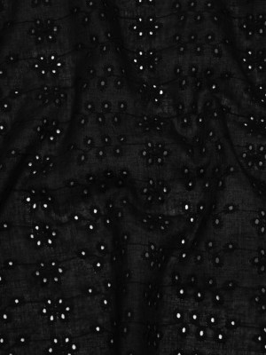 Embroidered Eyelet Cotton Voile – Black Dainty Flower Vines – Naomi Collection Embroidered Eyelet Cotton Voile – Black Dainty Flower Vines – Naomi Collection