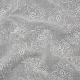 Embroidered Eyelet Cotton Voile – White Big Tossed Flowers – Naomi Collection Embroidered Eyelet Cotton Voile – White Big Tossed Flowers – Naomi Collection