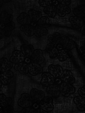 Embroidered Eyelet Cotton Voile – Black Big Tossed Flowers – Naomi Collection Embroidered Eyelet Cotton Voile – Black Big Tossed Flowers – Naomi Collection