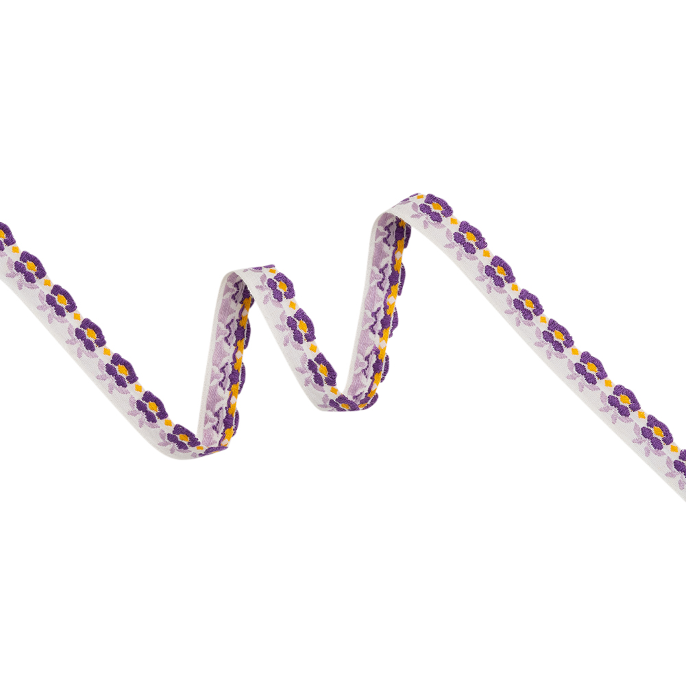 Cotton Jacquard Ribbon – 0.5″ – Purple, Lilac and Yellow Blooming Flowers Cotton Jacquard Ribbon – 0.5″ – Purple, Lilac and Yellow Blooming Flowers