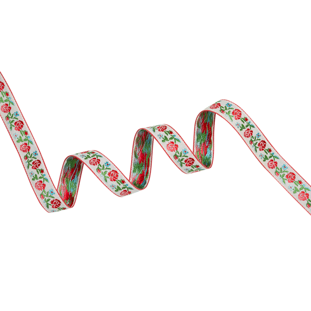 Jacquard Ribbon – 0.625″ – Red, Green and Baby Blue Rose Vines Jacquard Ribbon – 0.625″ – Red, Green and Baby Blue Rose Vines