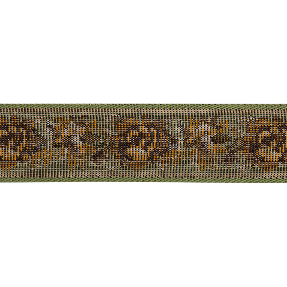 Jacquard Ribbon - 1.125" - Green, Yellow and Brown Rustic Roses