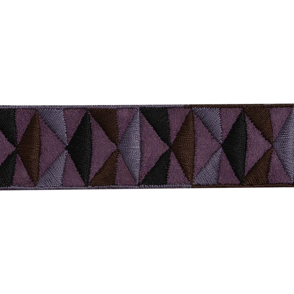 Embroidered Faux Suede Ribbon - 1.25" - Purple, Brown and Black Triangles