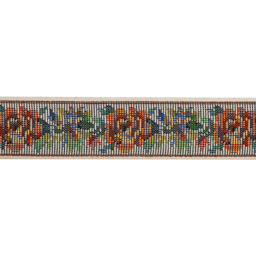 Jacquard Ribbon - 1" - White, Red and Green Rustic Roses