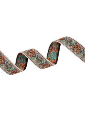 Jacquard Ribbon – 1″ – White, Red and Green Rustic Roses Jacquard Ribbon – 1″ – White, Red and Green Rustic Roses