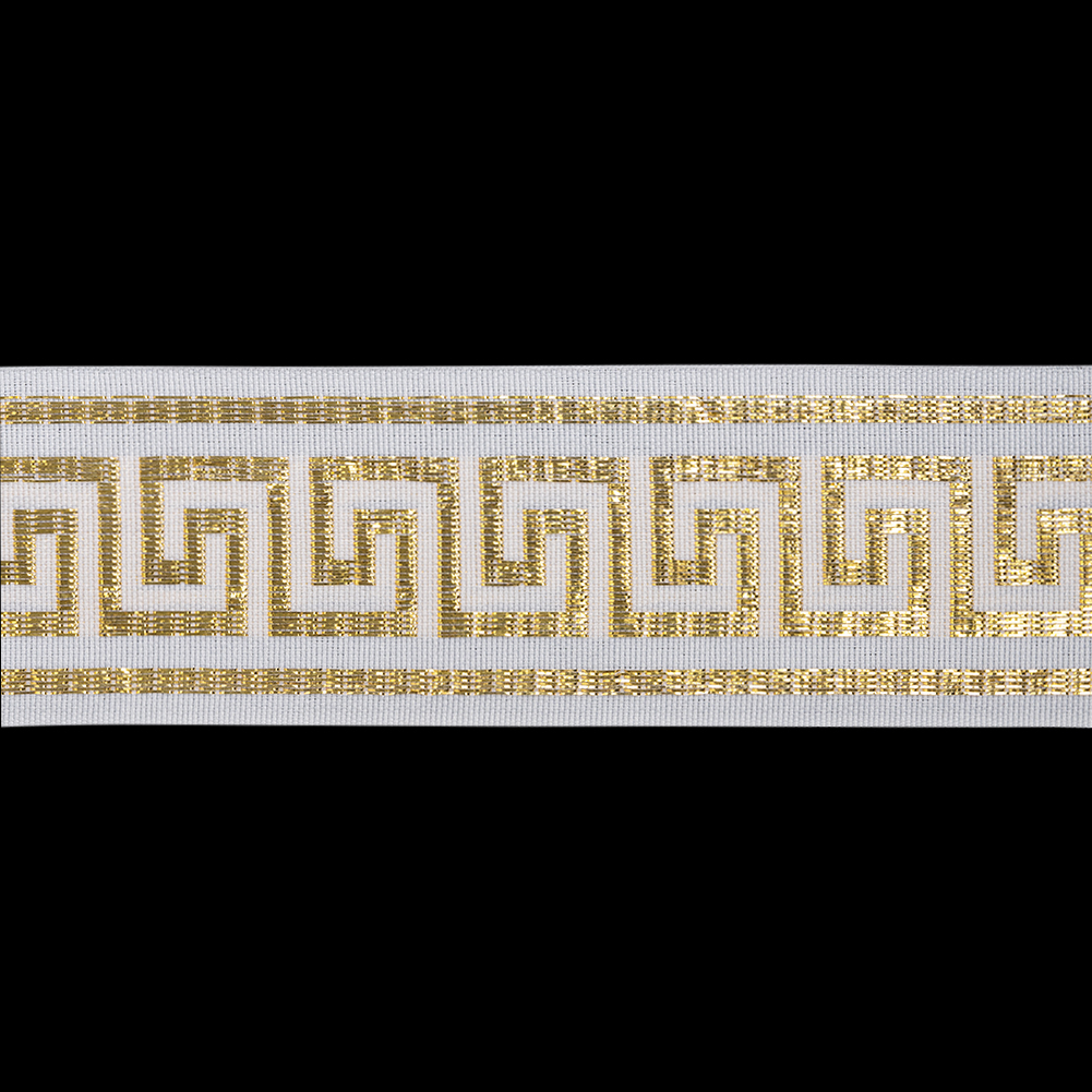 Metallic Jacquard Ribbon - 40mm - White and Gold Greek Key
