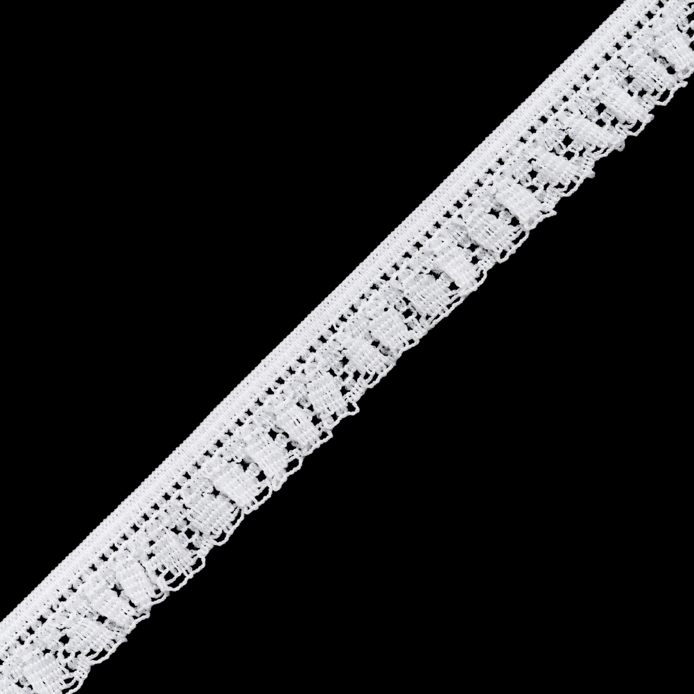 Ruffled Stretch Lace Trim - 0.625" - White Geometric