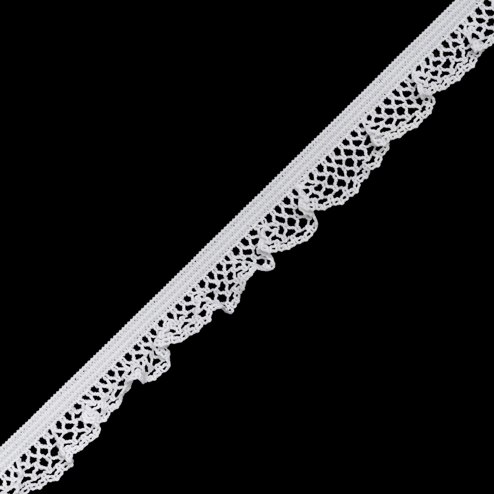 Ruffled Stretch Lace Trim - 0.625" - White Crochet Lattice