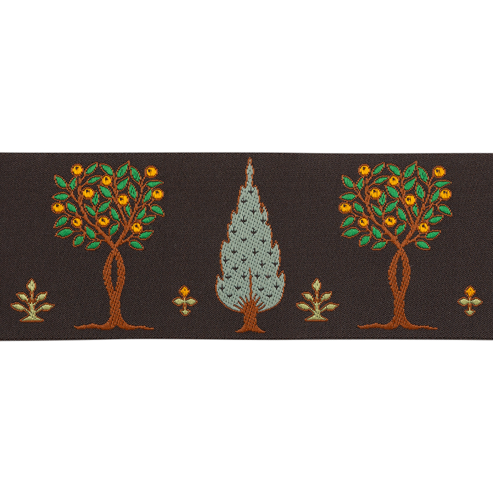 Jacquard Ribbon - 1.875" - Green, Brown and Black Trees
