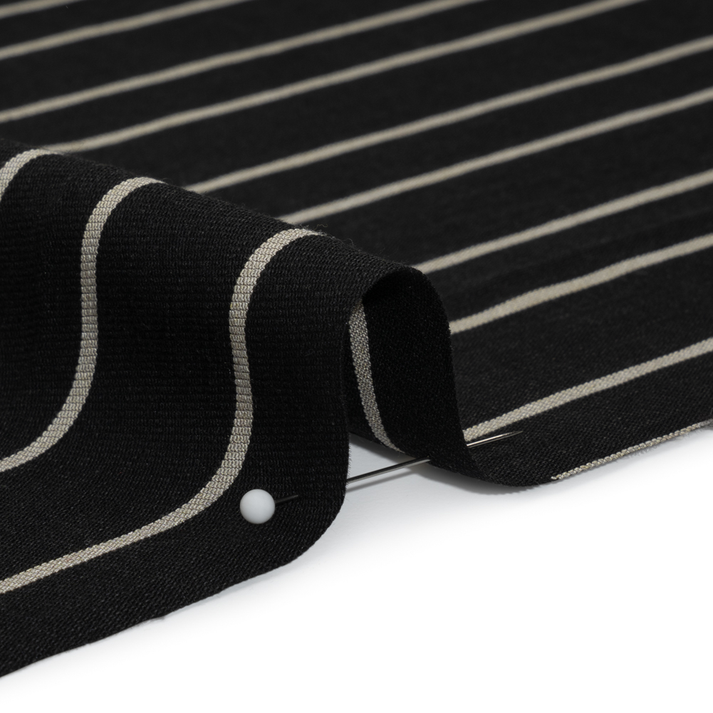 Viscose and Nylon Woven - Black and Beige Stripes - Designer Deadstock Made in Italy