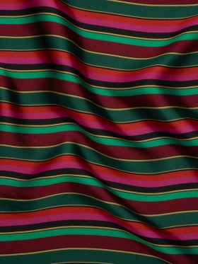 Satin-Faced Viscose and Acetate Woven – Black, Red and Green Barcode Stripes – Designer Deadstock Made in Italy Satin-Faced Viscose and Acetate Woven – Black, Red and Green Barcode Stripes – Designer Deadstock Made in Italy