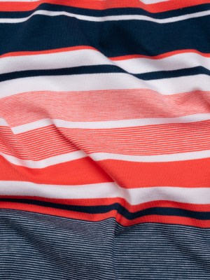 Stretch Cotton Jersey – Coral, Navy Blue and White Stripes – Designer Deadstock Stretch Cotton Jersey – Coral, Navy Blue and White Stripes – Designer Deadstock