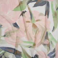 Polyester Georgette – Baby Pink, Lime Green and Navy Blue Painterly Flowers – Designer Deadstock Polyester Georgette – Baby Pink, Lime Green and Navy Blue Painterly Flowers – Designer Deadstock