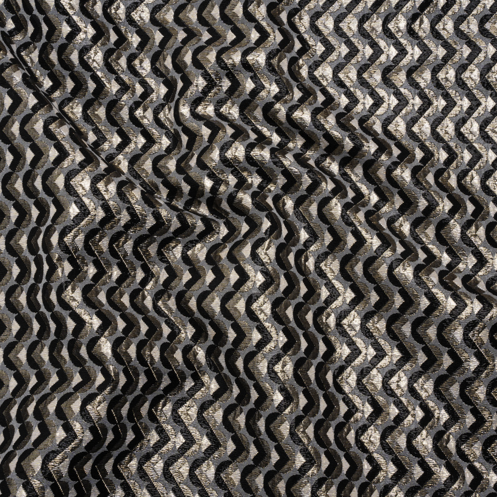 Metallic Stretch Brocade – Gray, Black and White Chevron Circles – Designer Deadstock Made in Italy Metallic Stretch Brocade – Gray, Black and White Chevron Circles – Designer Deadstock Made in Italy