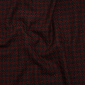 Stretch Polyester Twill – Wine Red and Black Houndstooth – Designer Deadstock Stretch Polyester Twill – Wine Red and Black Houndstooth – Designer Deadstock