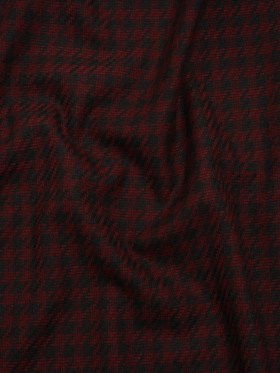 Stretch Polyester Twill – Wine Red and Black Houndstooth – Designer Deadstock Stretch Polyester Twill – Wine Red and Black Houndstooth – Designer Deadstock