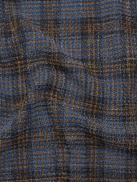Cotton and Wool Blend Tweed – Blue, Navy and Orange Plaid – Deadstock Cotton and Wool Blend Tweed – Blue, Navy and Orange Plaid – Deadstock
