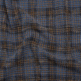 Cotton and Wool Blend Tweed – Blue, Navy and Orange Plaid – Deadstock Cotton and Wool Blend Tweed – Blue, Navy and Orange Plaid – Deadstock