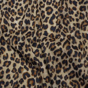Stretch Polyester Woven Print – Beige, Brown and Black Leopard Spots – Deadstock Stretch Polyester Woven Print – Beige, Brown and Black Leopard Spots – Deadstock