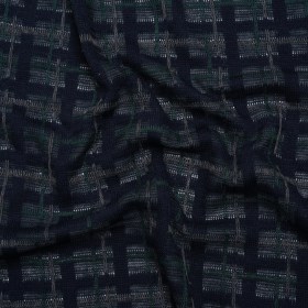 Acrylic Sweater Knit – Navy Blue, Dark Green and Gray Plaid – Designer Deadstock Acrylic Sweater Knit – Navy Blue, Dark Green and Gray Plaid – Designer Deadstock