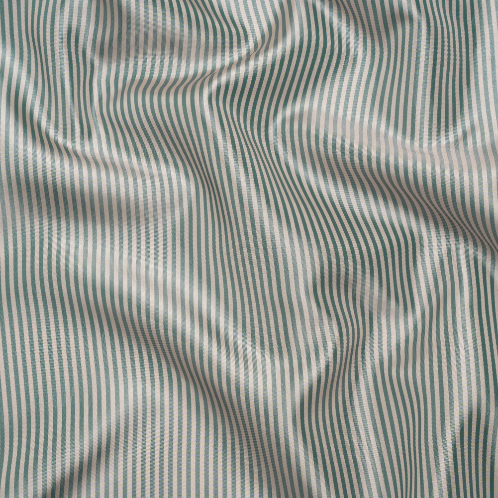 Polyester Lining – Jade Green and Beige Candy Stripes – Deadstock Polyester Lining – Jade Green and Beige Candy Stripes – Deadstock