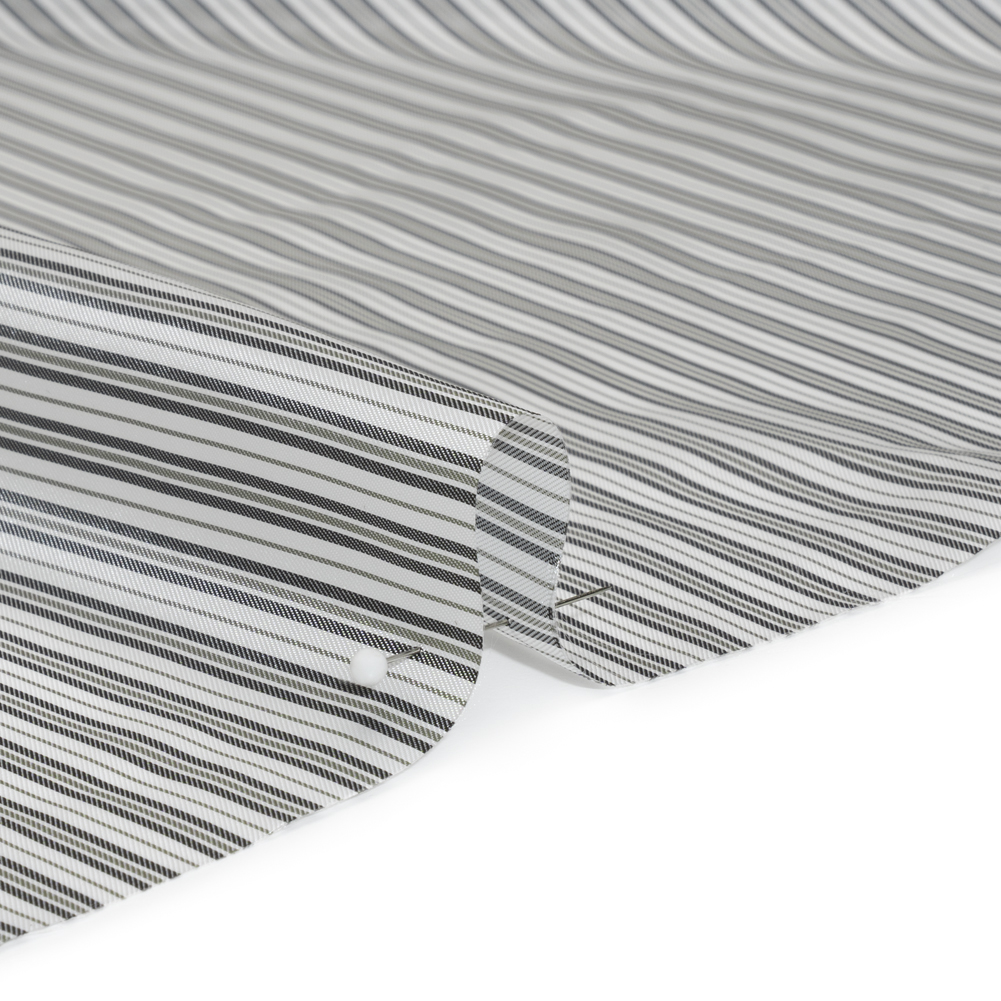 Polyester Twill Lining - White and Gray Ticking Stripes - Deadstock