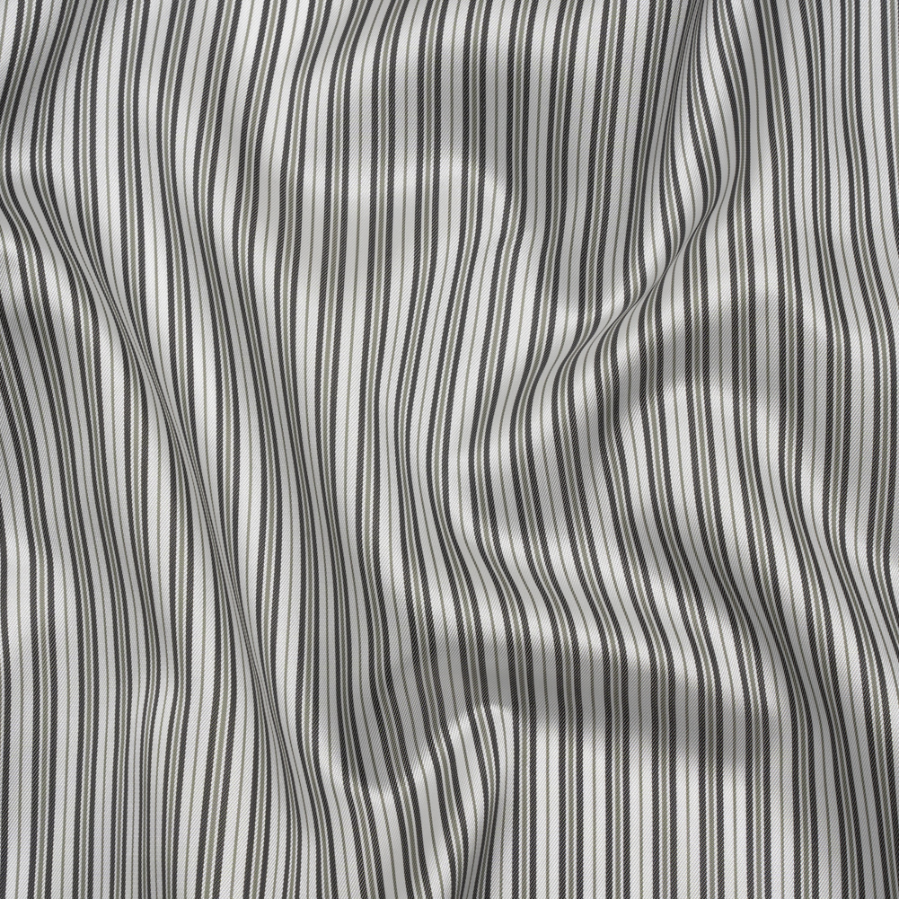 Polyester Twill Lining – White and Gray Ticking Stripes – Deadstock Polyester Twill Lining – White and Gray Ticking Stripes – Deadstock