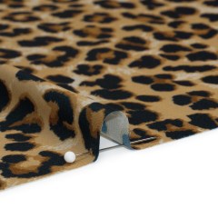 Soft Stretch Polyester Satin Print – Beige, Brown and Black Leopard Spots – Deadstock Soft Stretch Polyester Satin Print – Beige, Brown and Black Leopard Spots – Deadstock