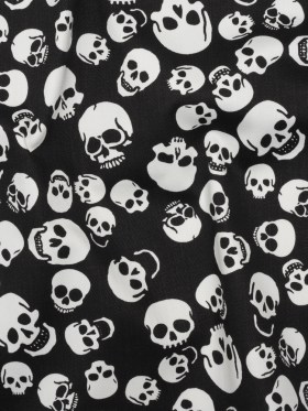 Stretch Cotton Denim Print – Black and White Skulls Stretch Cotton Denim Print – Black and White Skulls