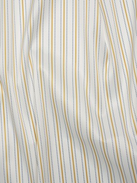 Stretch Polyester Lining – Cream, Gold and Navy Ticking Stripes – Deadstock Stretch Polyester Lining – Cream, Gold and Navy Ticking Stripes – Deadstock