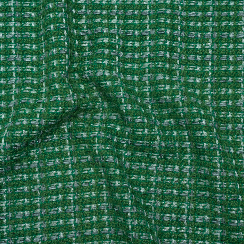 Polyester Novelty Tweed – Green and White Textured Plaid – Deadstock Polyester Novelty Tweed – Green and White Textured Plaid – Deadstock