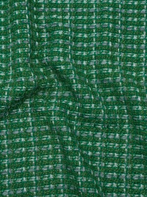 Polyester Novelty Tweed – Green and White Textured Plaid – Deadstock Polyester Novelty Tweed – Green and White Textured Plaid – Deadstock