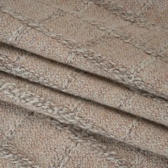 Wool Blend Boucle Tweed – Cream and Taupe Raised Windowpane Checks – Deadstock Wool Blend Boucle Tweed – Cream and Taupe Raised Windowpane Checks – Deadstock
