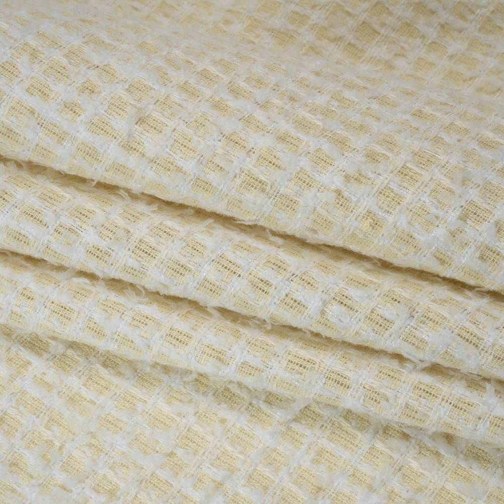 Fluffy Tweed – Cream and White Mini Windowpane Checks – Deadstock Fluffy Tweed – Cream and White Mini Windowpane Checks – Deadstock