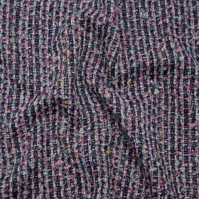 Wool Blend Novelty Tweed – Pink, Navy and White Stripes – Deadstock Wool Blend Novelty Tweed – Pink, Navy and White Stripes – Deadstock