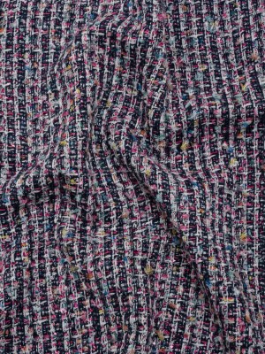 Wool Blend Novelty Tweed – Pink, Navy and White Stripes – Deadstock Wool Blend Novelty Tweed – Pink, Navy and White Stripes – Deadstock