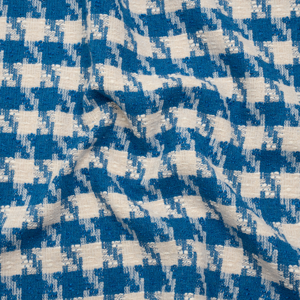 Cotton Blend Slubbed Woven – Blue and White Houndstooth – Deadstock Cotton Blend Slubbed Woven – Blue and White Houndstooth – Deadstock