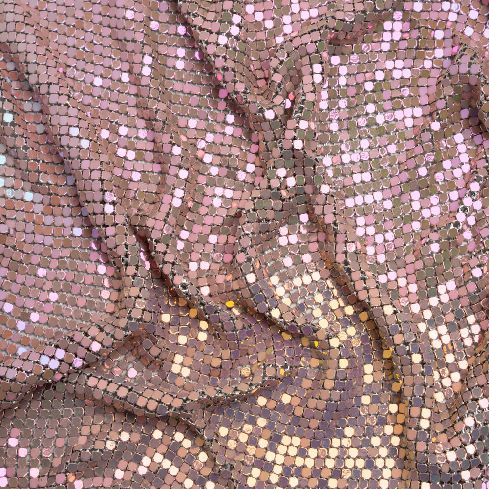 Aluminum Chainmail Fabric Panel, 3mm – Rose Pink and Beige Oil Slick – Joan Collection Aluminum Chainmail Fabric Panel, 3mm – Rose Pink and Beige Oil Slick – Joan Collection